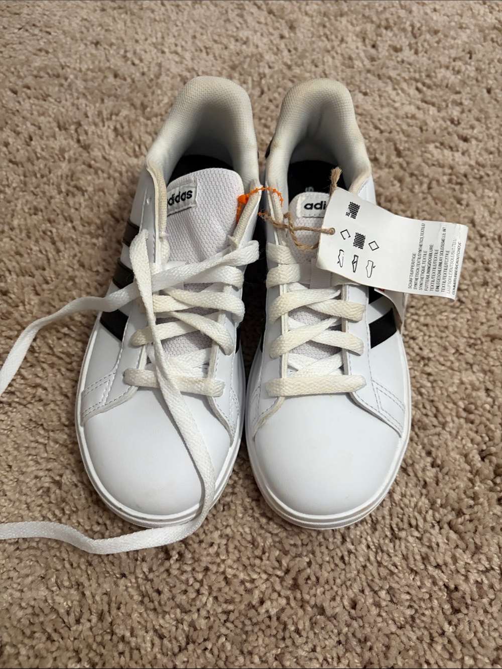 adidas Kids White Sneakers with Black Stripes